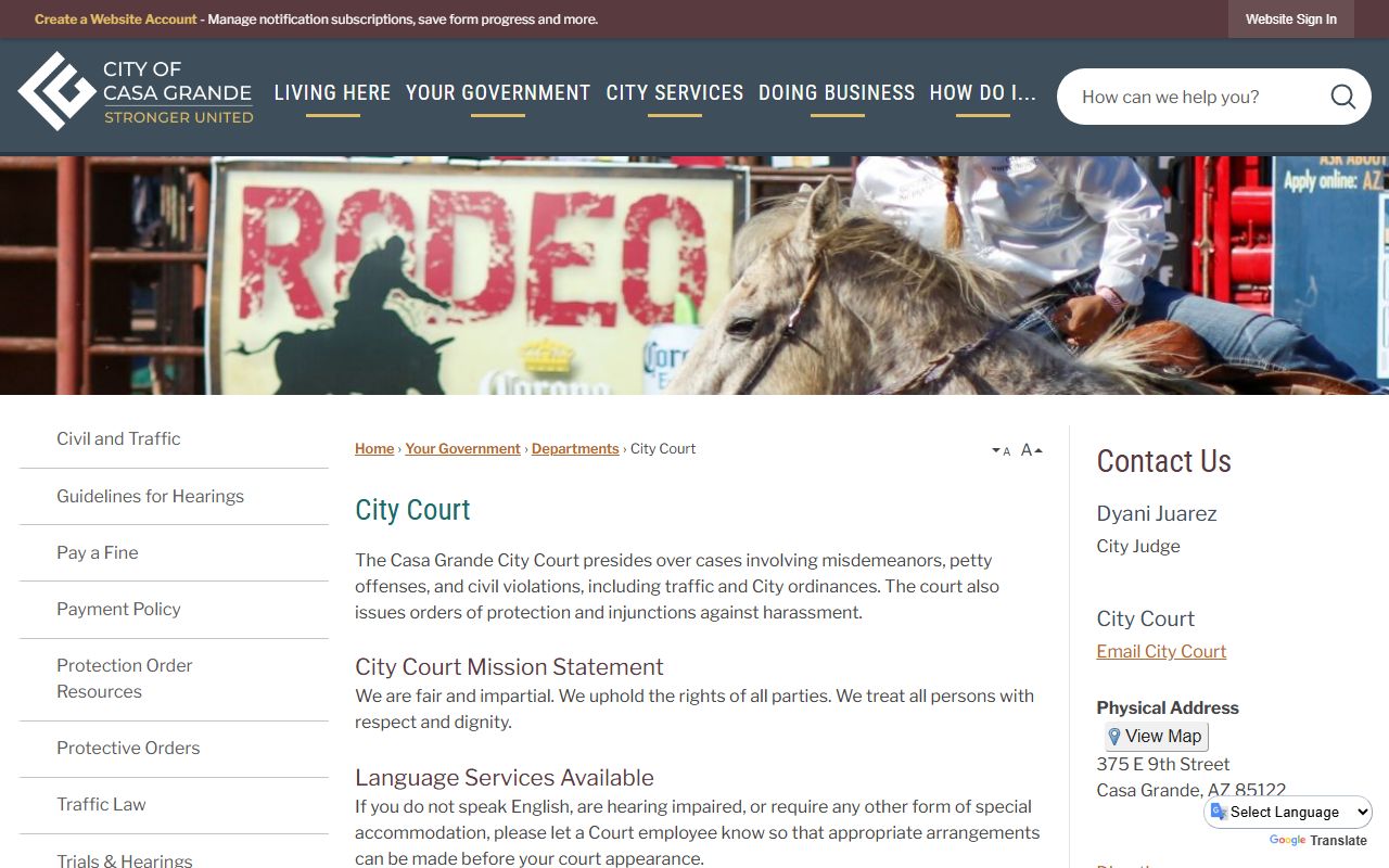 Casa Grande City Court information page