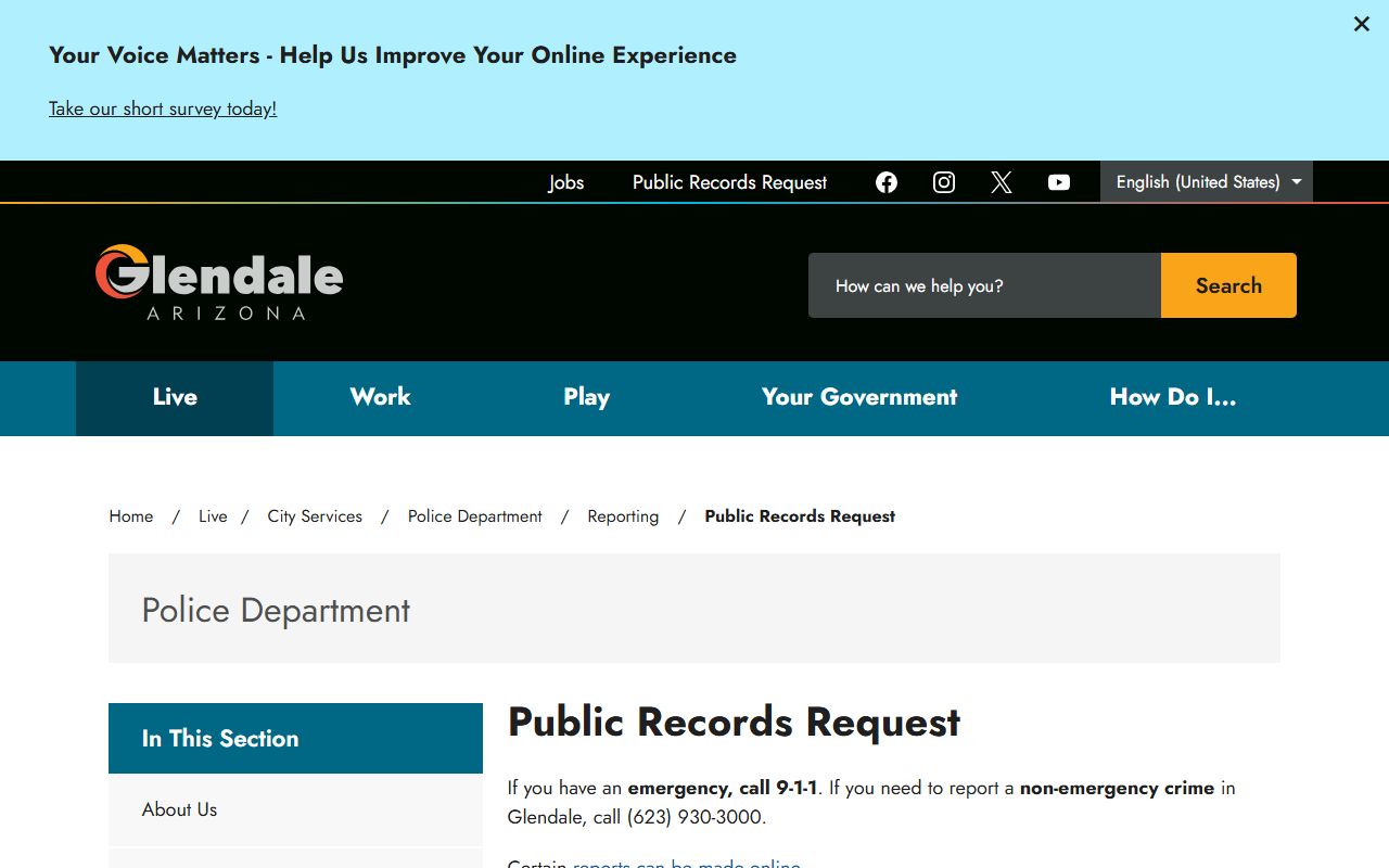 Glendale Police public records request page