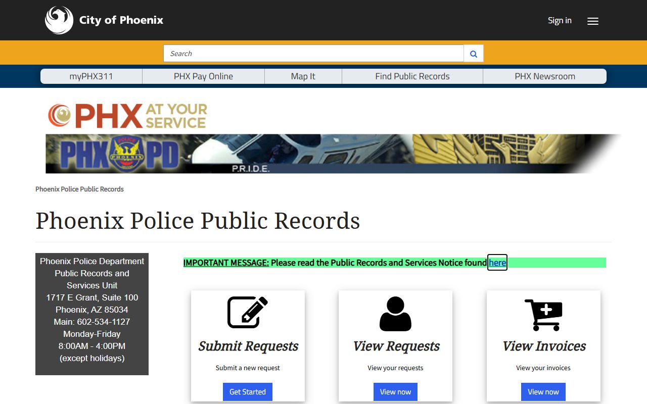 Phoenix Police public records online portal