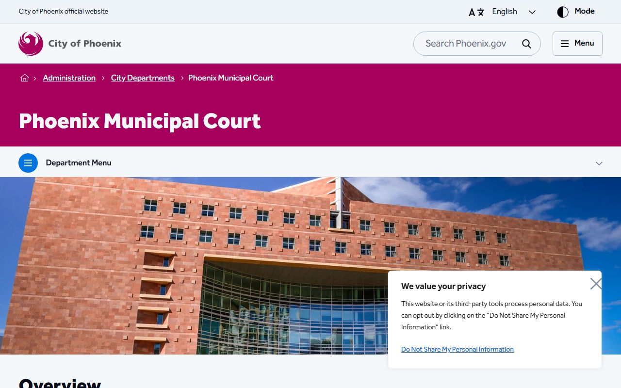 Phoenix Municipal Court information page