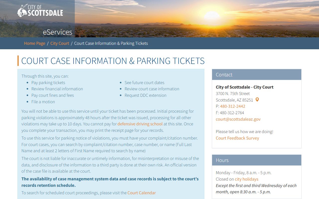 Scottsdale City Court online case search