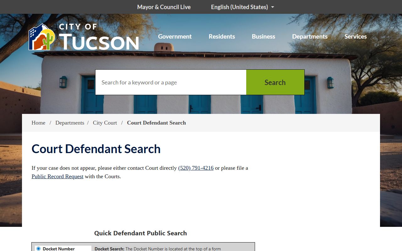 Tucson City Court defendant search portal