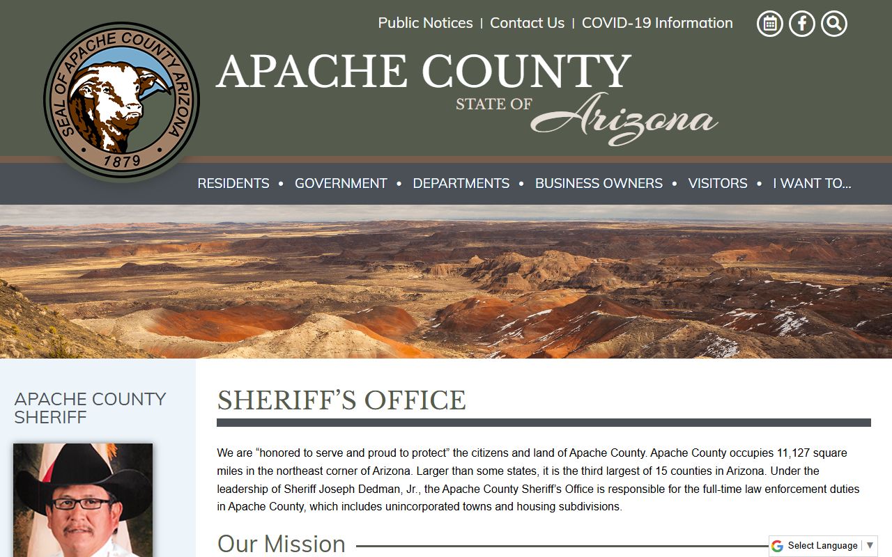 Apache County Sheriff website main page