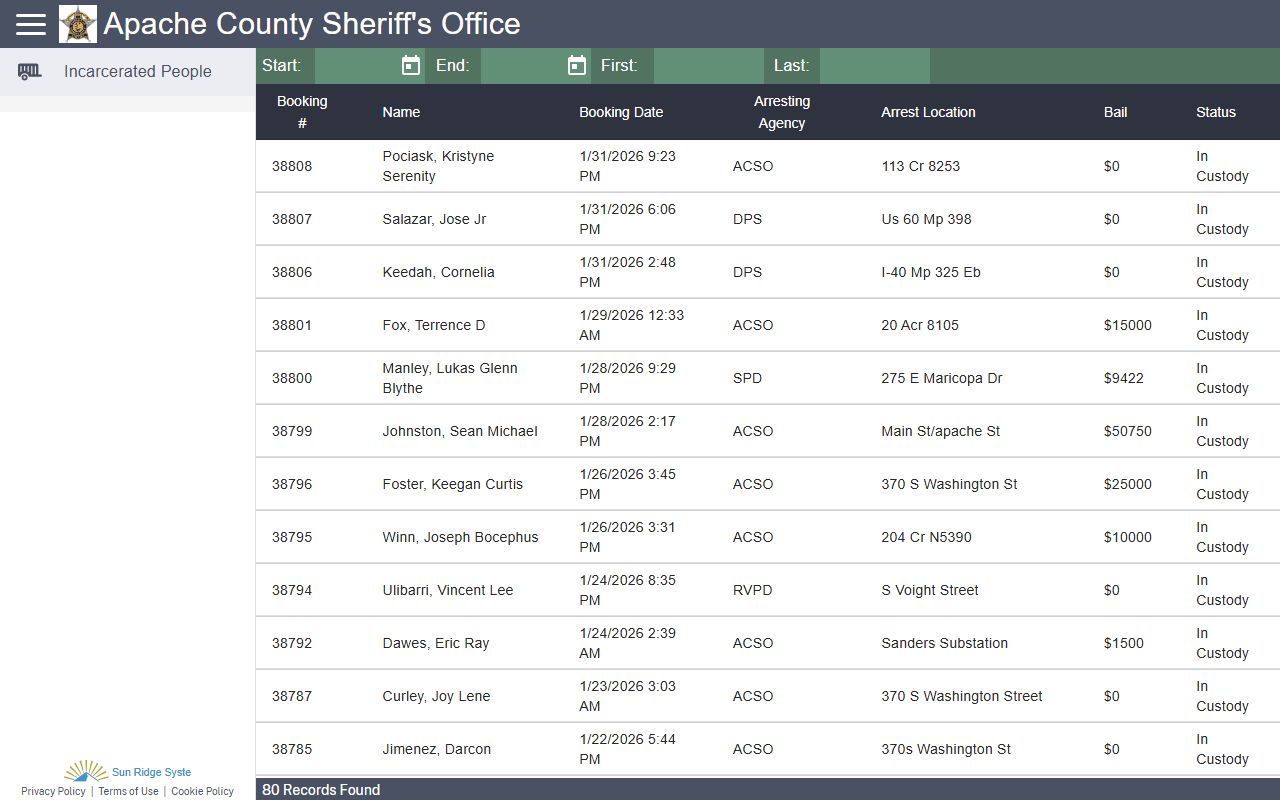 Apache County inmate information lookup portal