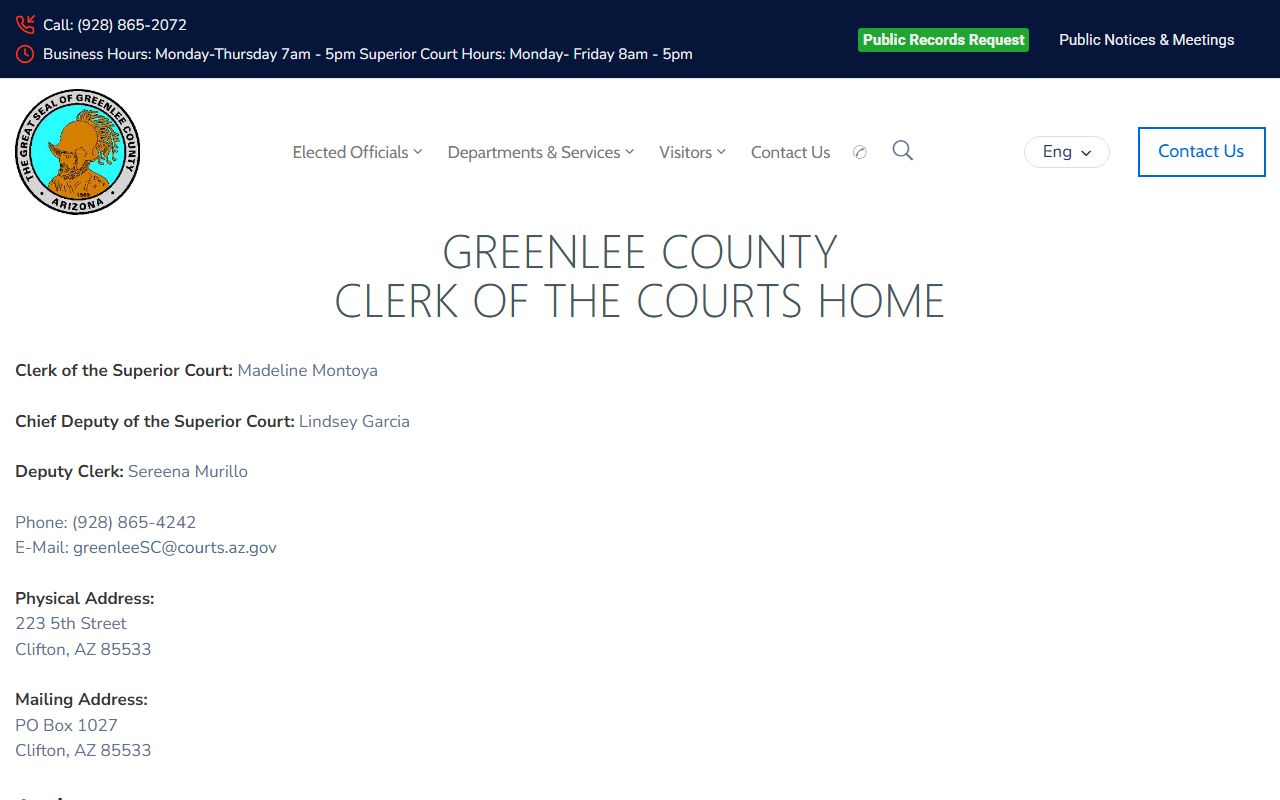 Greenlee County Clerk of Court website