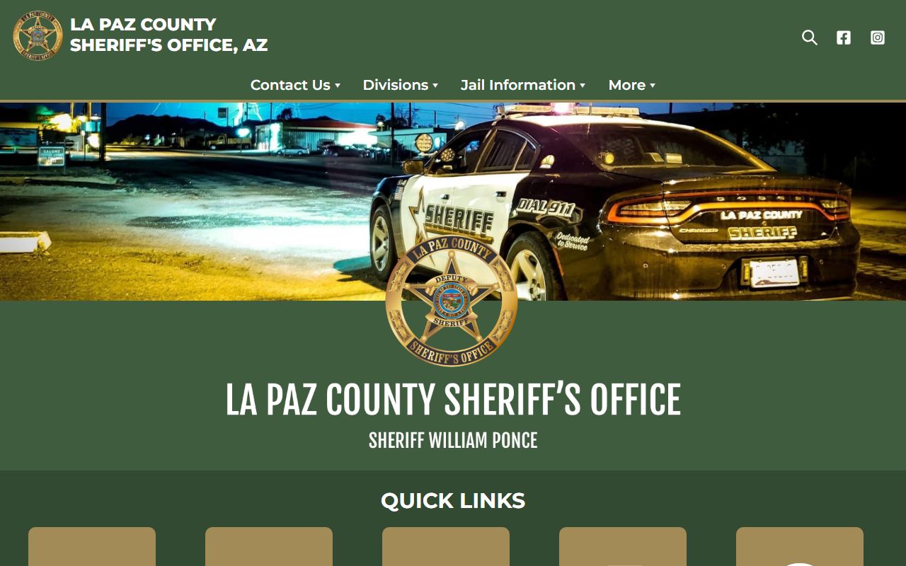 La Paz County Sheriff website main page