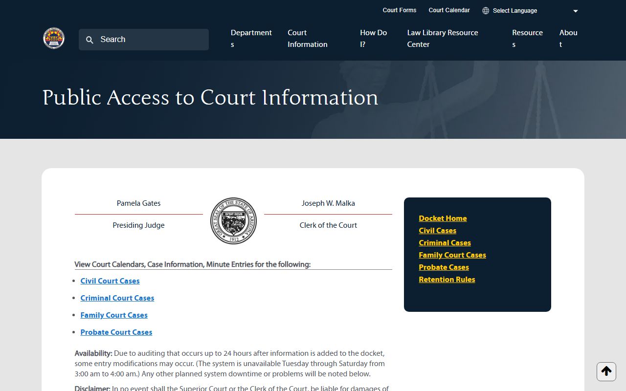 Maricopa County court docket search system for criminal case lookup