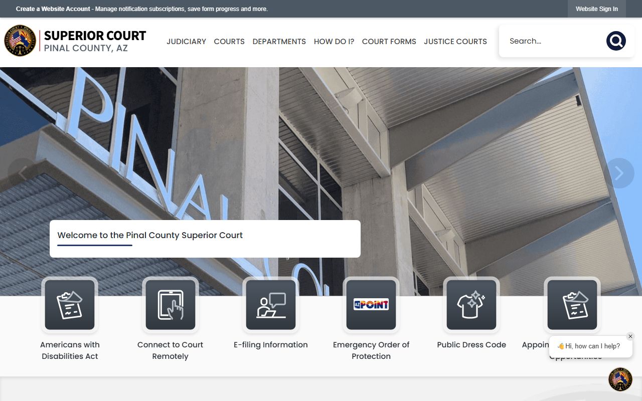 Pinal County Courts main website for case information and court services