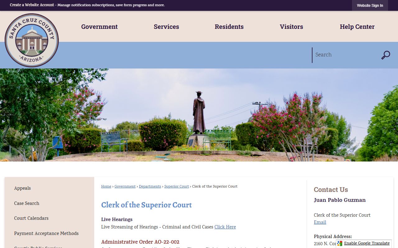Santa Cruz County Clerk of Superior Court website