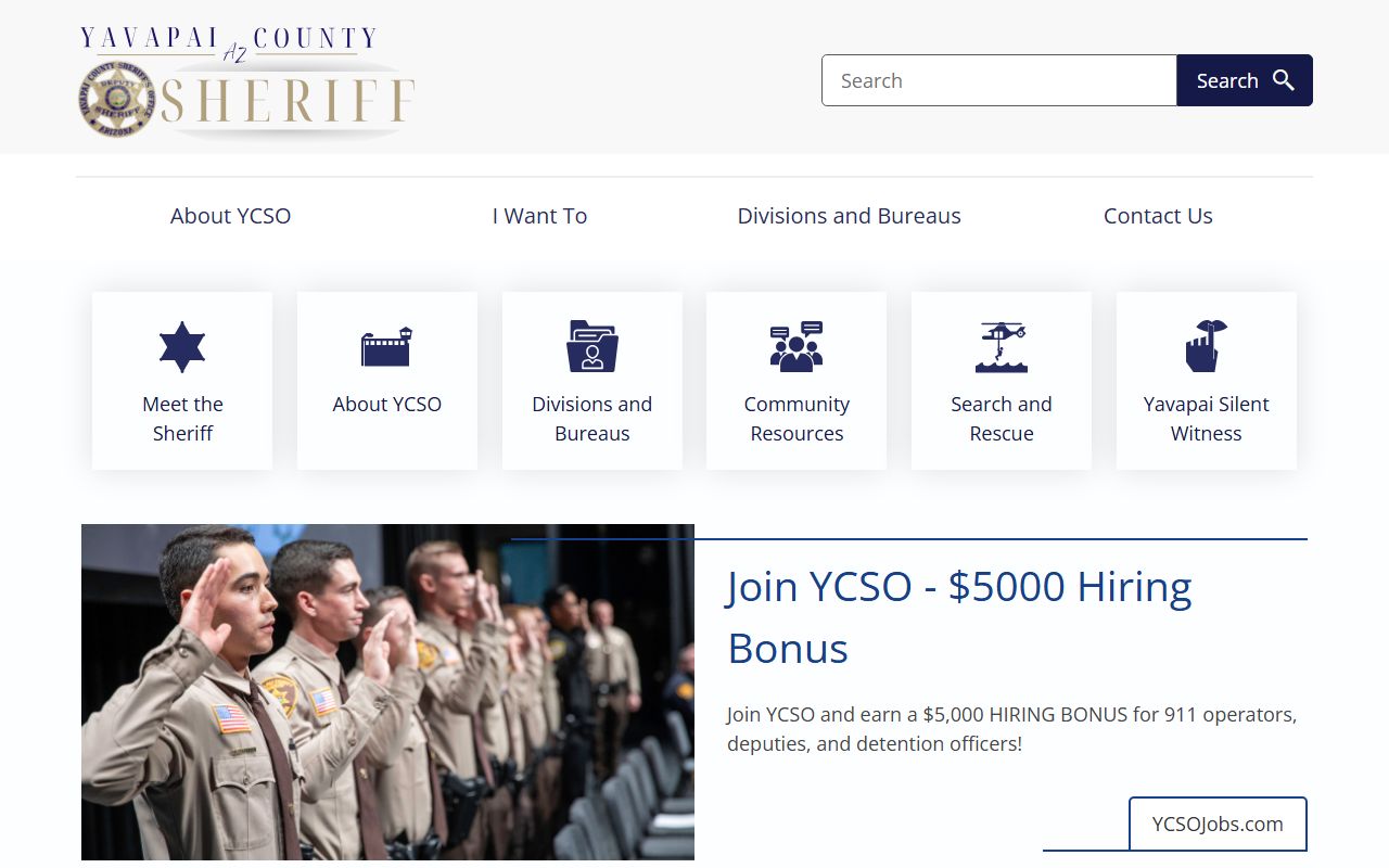 Yavapai County Sheriff website homepage