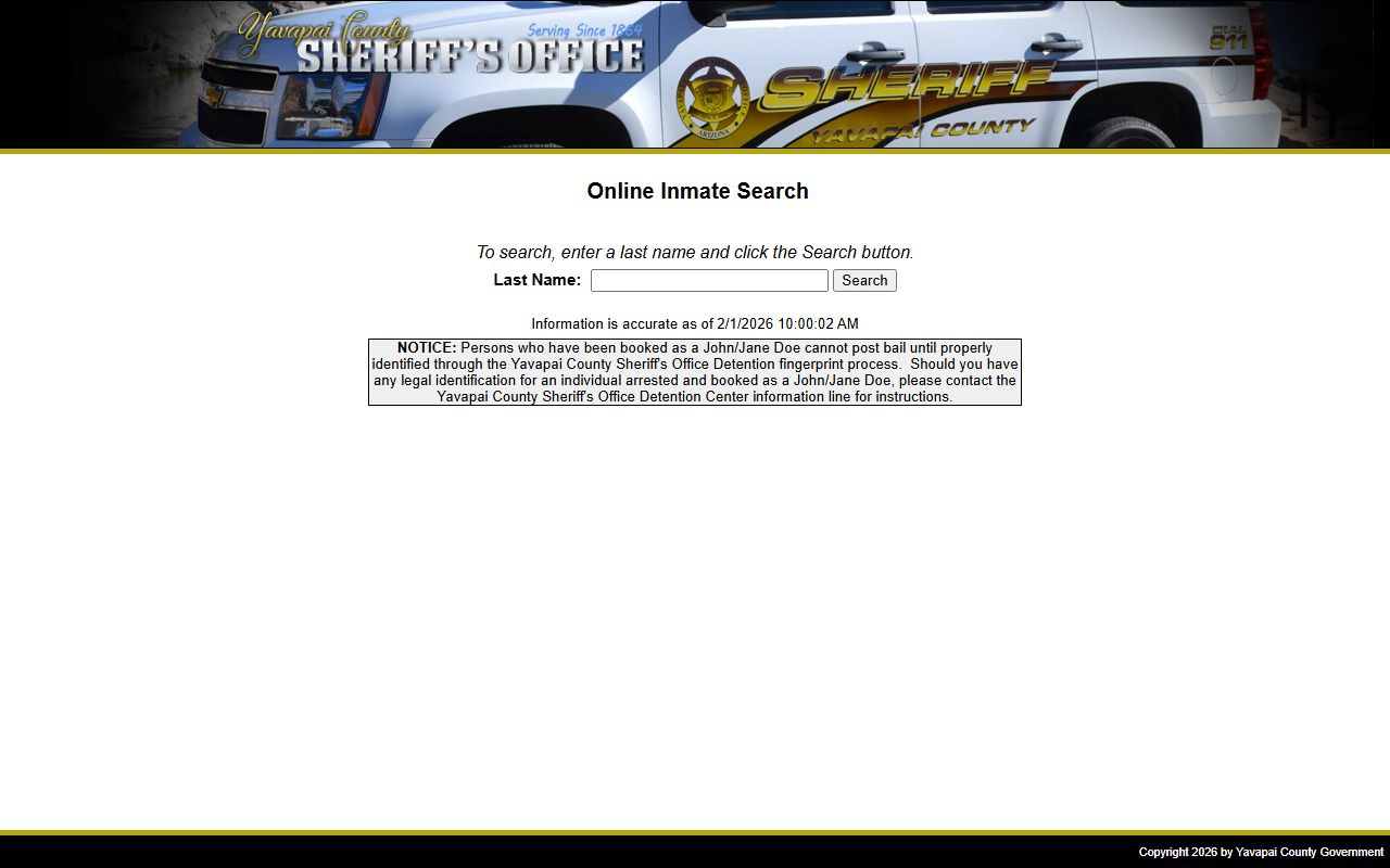 Yavapai County inmate search database portal